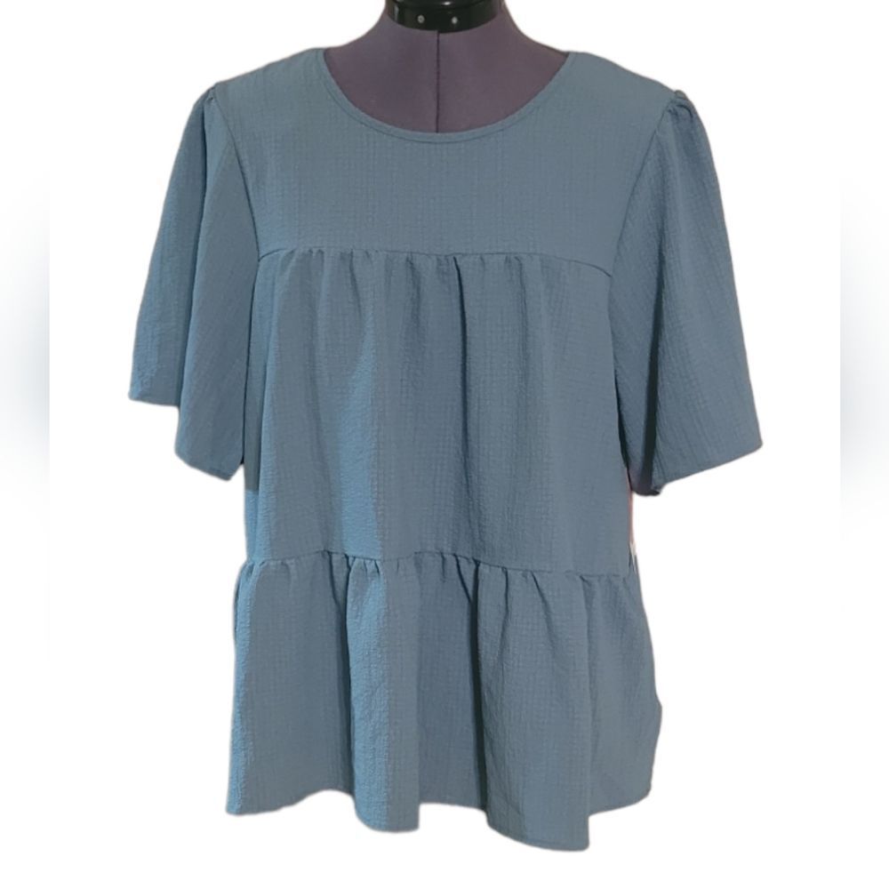 SOLD🎯Arula NWT Boho Tiered Blue Ruffle Blouse Size XL - Picture 1 of 12
